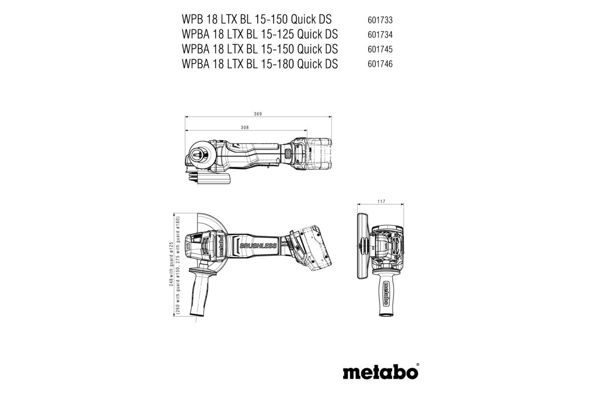 Metabo WPBA 18 LTX BL 15 - 125 Quick DS 18V Brushless 125mm Angle Grinder - Tool Only - AIMS Industrial Supplies