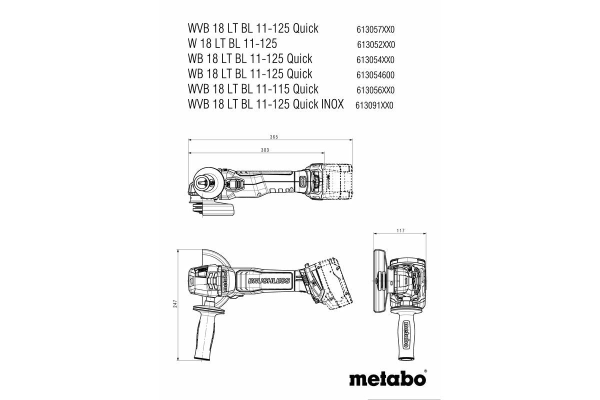 Metabo WVB 18 LT BL 11 - 125 18V Brushless 125mm Angle Grinder W/ Variable Speed - Tool Only - AIMS Industrial Supplies