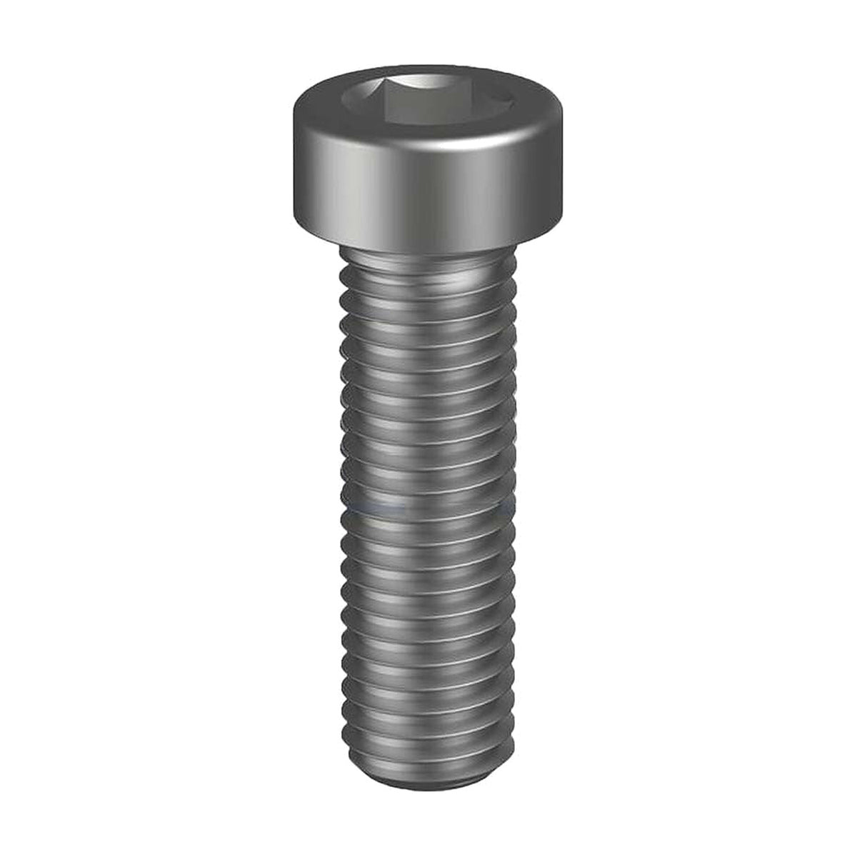 Hobson metric socket head cap screw, plain finish, close view of round head with hex socket and threaded shank