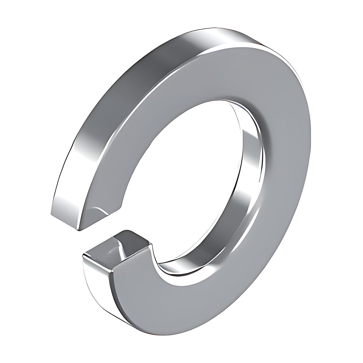 Hobson M4 to M24 metric spring washer, square section, zinc plated, bright silver split ring at an angle