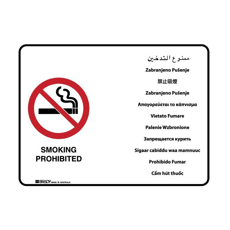 Multilingual Sign - Smoking Prohibited Self Adhesive Polypropylene 600 x 450mm