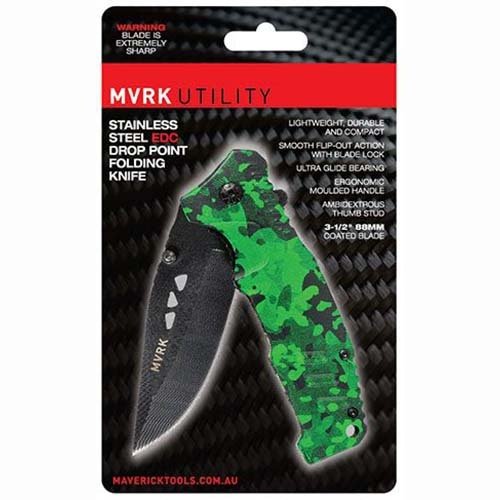 MVRK Camo Stainless Steel EDC Drop Point Folding Knife - AIMS Industrial Supplies