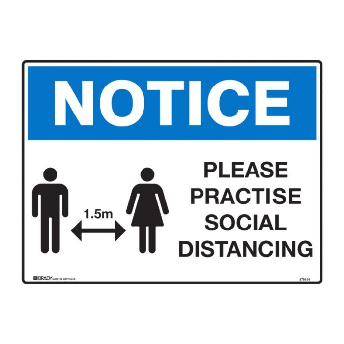 Notice Sign - Please Practise Social Distancing 250 x 180mm Sticker