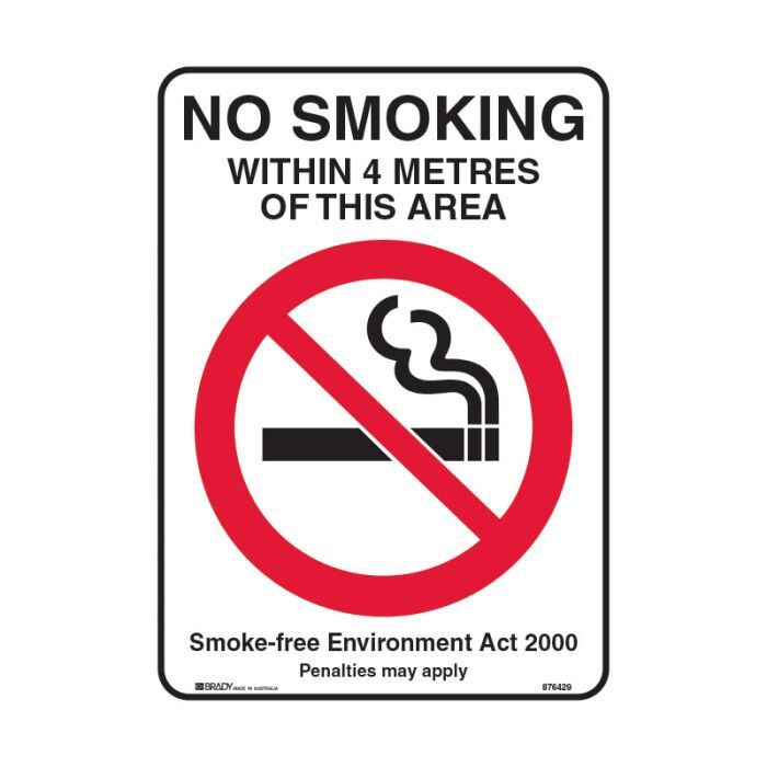 NSW State Sign - No Smoking Within 4 Metres Of This Area 225 x 300mm Polypropylene