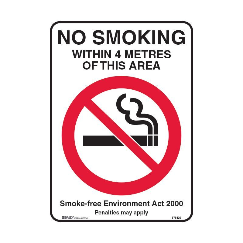 NSW State Sign - No Smoking Within 4 Metres Of This Area 450 x 600mm Poly