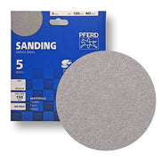 Pferd 5-pack hook and loop sanding disc 150 mm no hole, blue SANDING pack with a plain grey disc in front