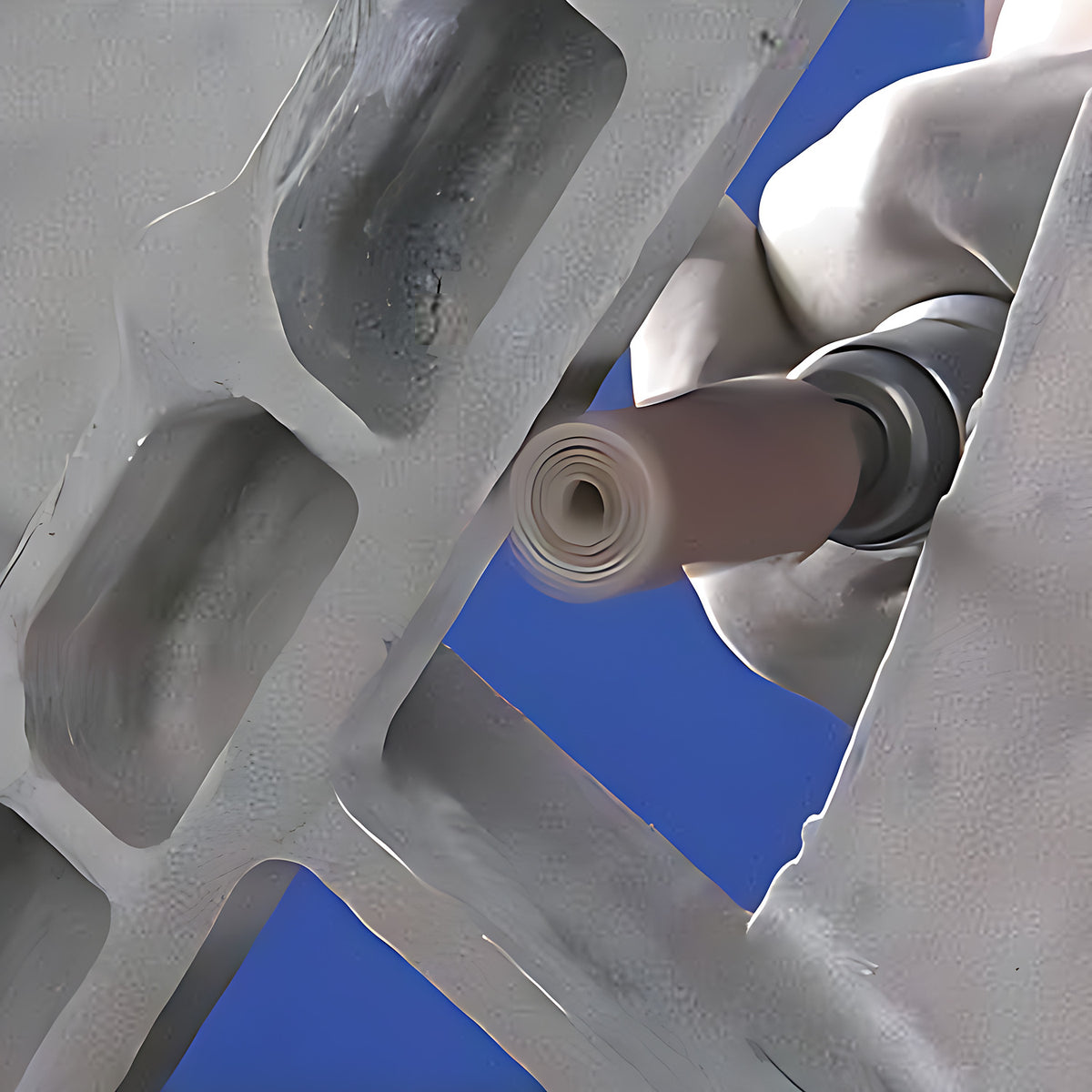 Pferd POLIROLL PR cartridge roll on a die grinder, deburring inside a grey aluminium casting, working shot