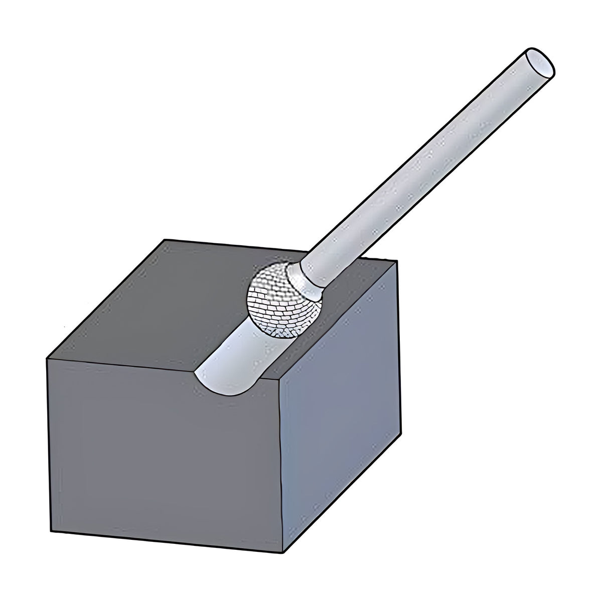 Pferd Ball Shape Burr KUD 1210/6,35 TOUGH, 6.35 mm, illustration of a Pferd KUD 1210/6,35 TOUGH ball burr cutting a rounded groove in a grey block