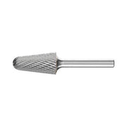 Pferd KEL conical radius end burr Cut 3 PLUS 6 mm shank, widest cone head shown, side view on white