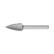 Pferd SPG pointed tree burr Cut 3 PLUS inch sizes 6.35 mm shank, wide pointed tree head, side view on white