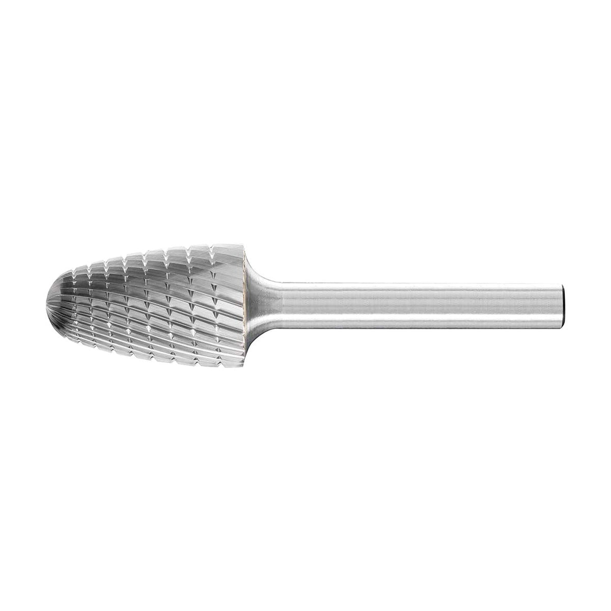 Pferd RBF tree shape burr MX NCC 6.35 mm shank, large rounded tree head with chunky diamond teeth, side view