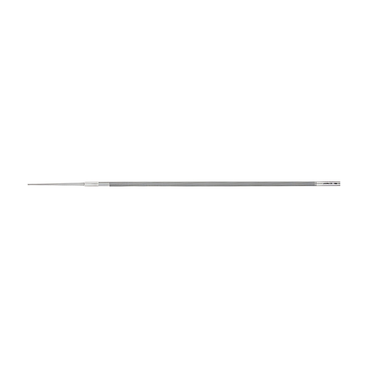 Pferd 4122 round chain saw file, single very thin round file with a pointed tang, side view