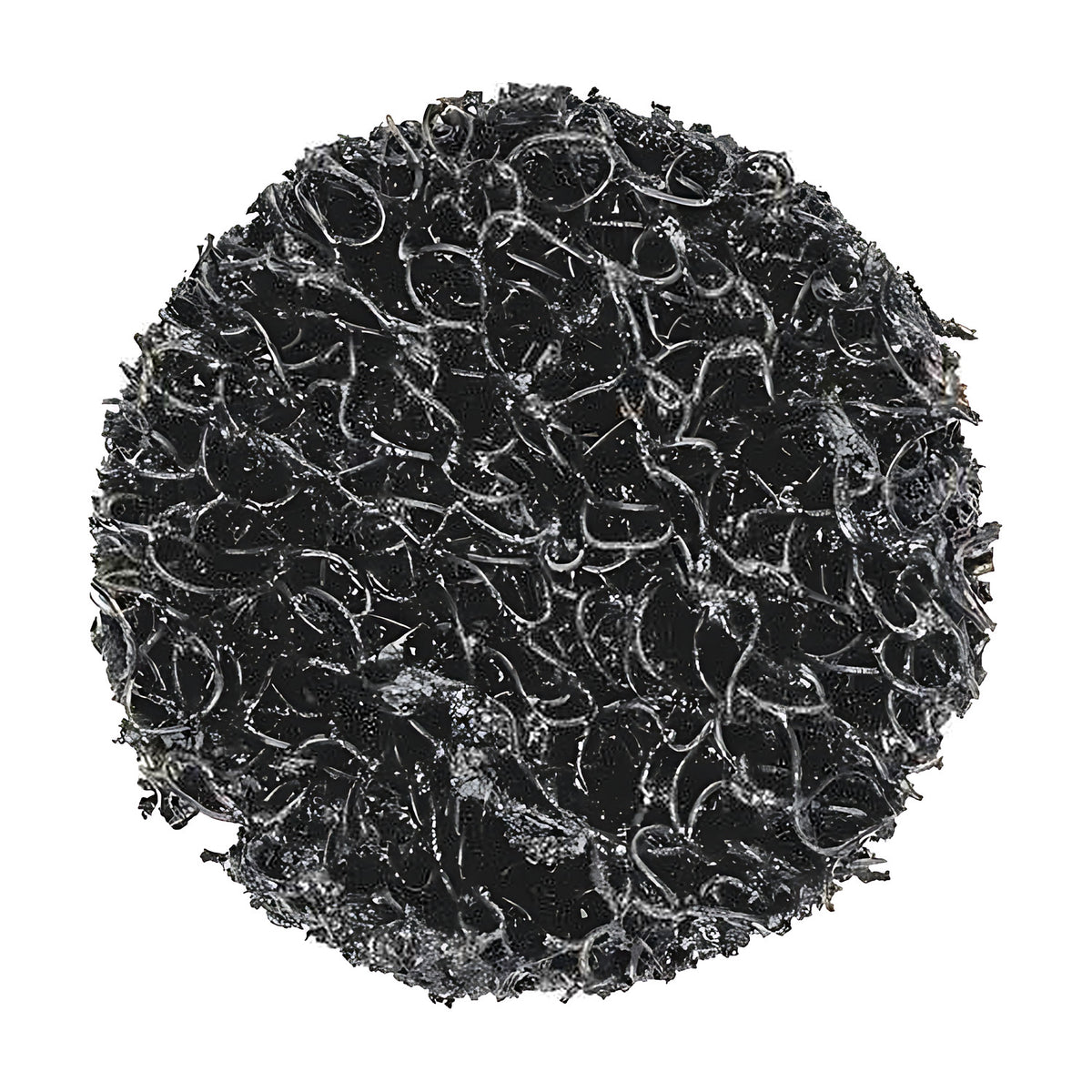 Pferd Combidisc CDR PCLR Policlean disc, black open-web cleaning face seen straight on, ragged edge at lower left