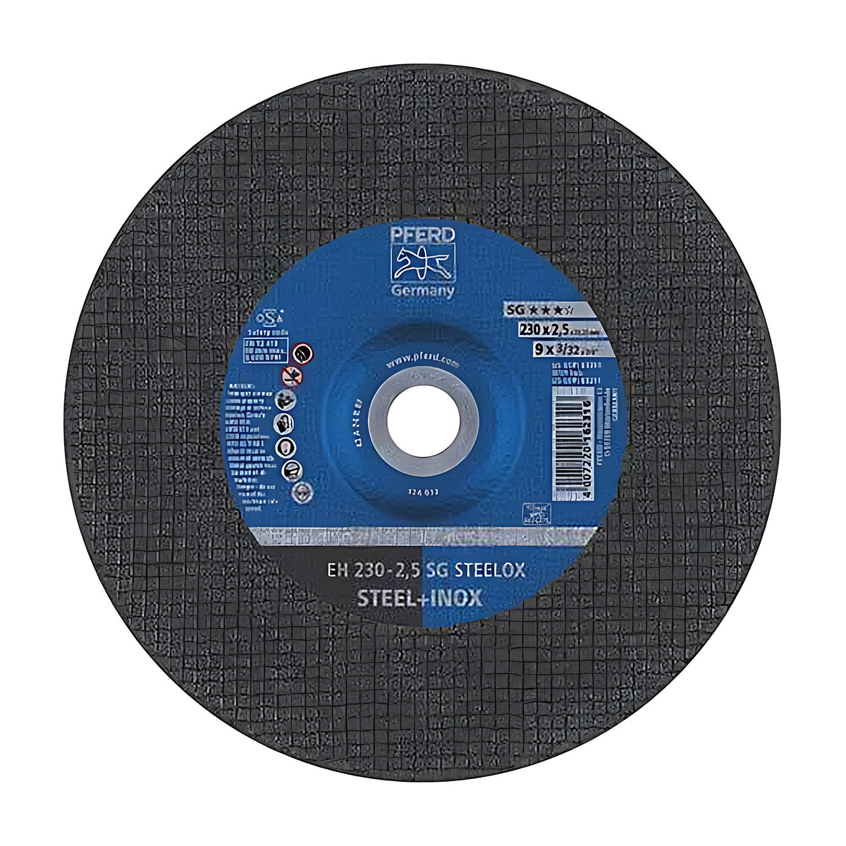 Pferd EH 230-2,5 SG STEELOX depressed-centre cut-off wheel, 230 x 2.5 mm, large black mesh-textured disc with small blue label