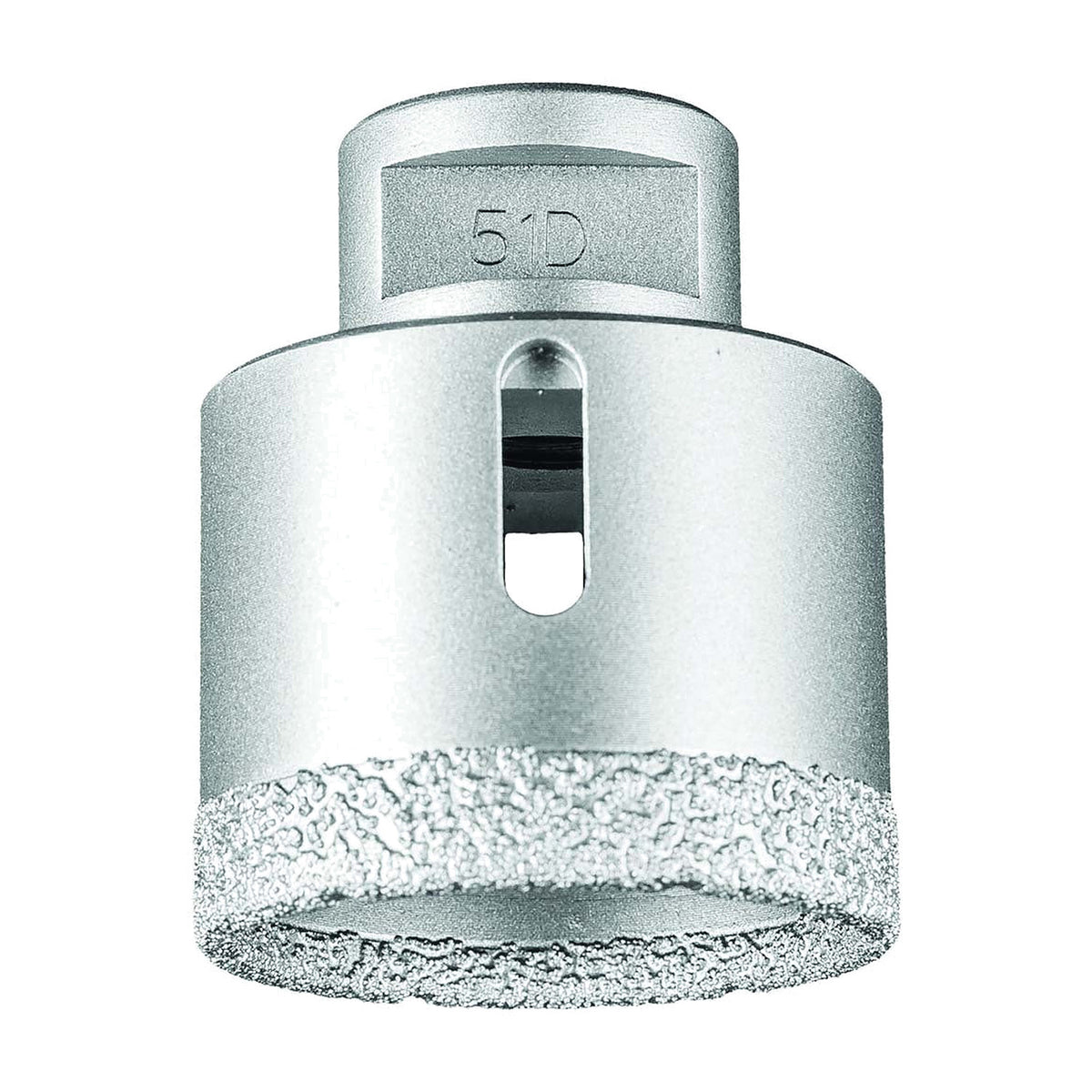 Pferd DCD dry diamond core drill bit for tiles, 51D size marked on the body, wide silver bit with slotted body and diamond rim