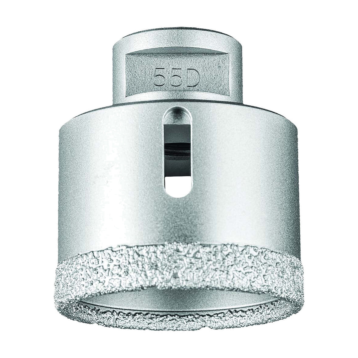 Pferd DCD dry diamond core drill bit for tiles, 55D size marked on the body, wide silver bit with slotted body and diamond rim