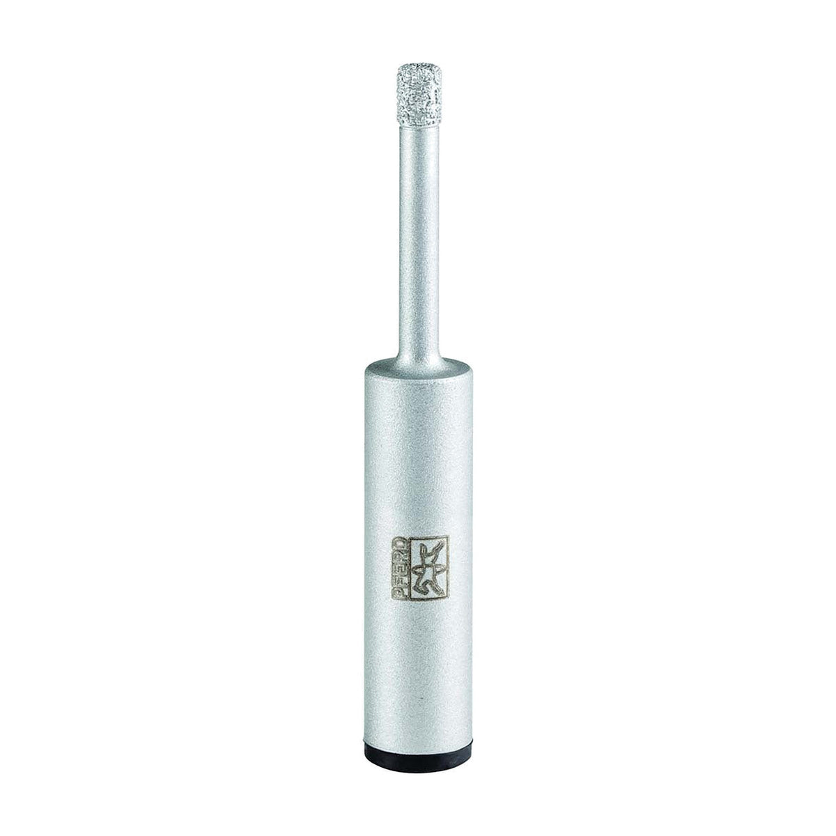 Pferd DPD dry diamond drill bit for tiles, slim diamond-coated tip on a thick silver cylindrical body with a small emblem and black end cap