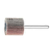 Pferd fan grinder 25 x 25 mm, aluminium oxide flap wheel with maroon and grey flaps on a silver shank, side view