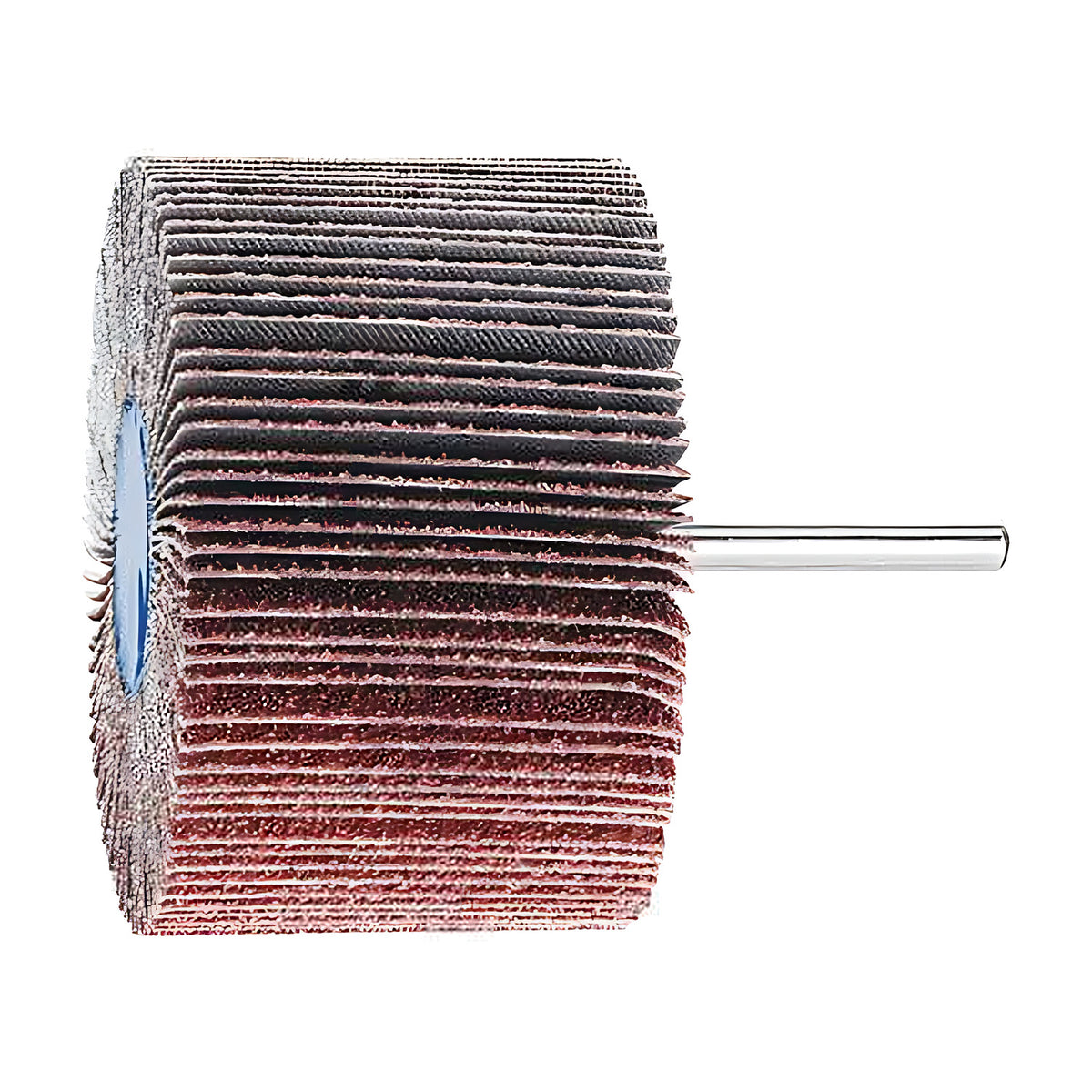 Pferd fan grinder 80 x 50 mm, aluminium oxide flap wheel with maroon and grey flaps on a silver shank, product view 1 of 7, dark upper flaps over red lower flaps