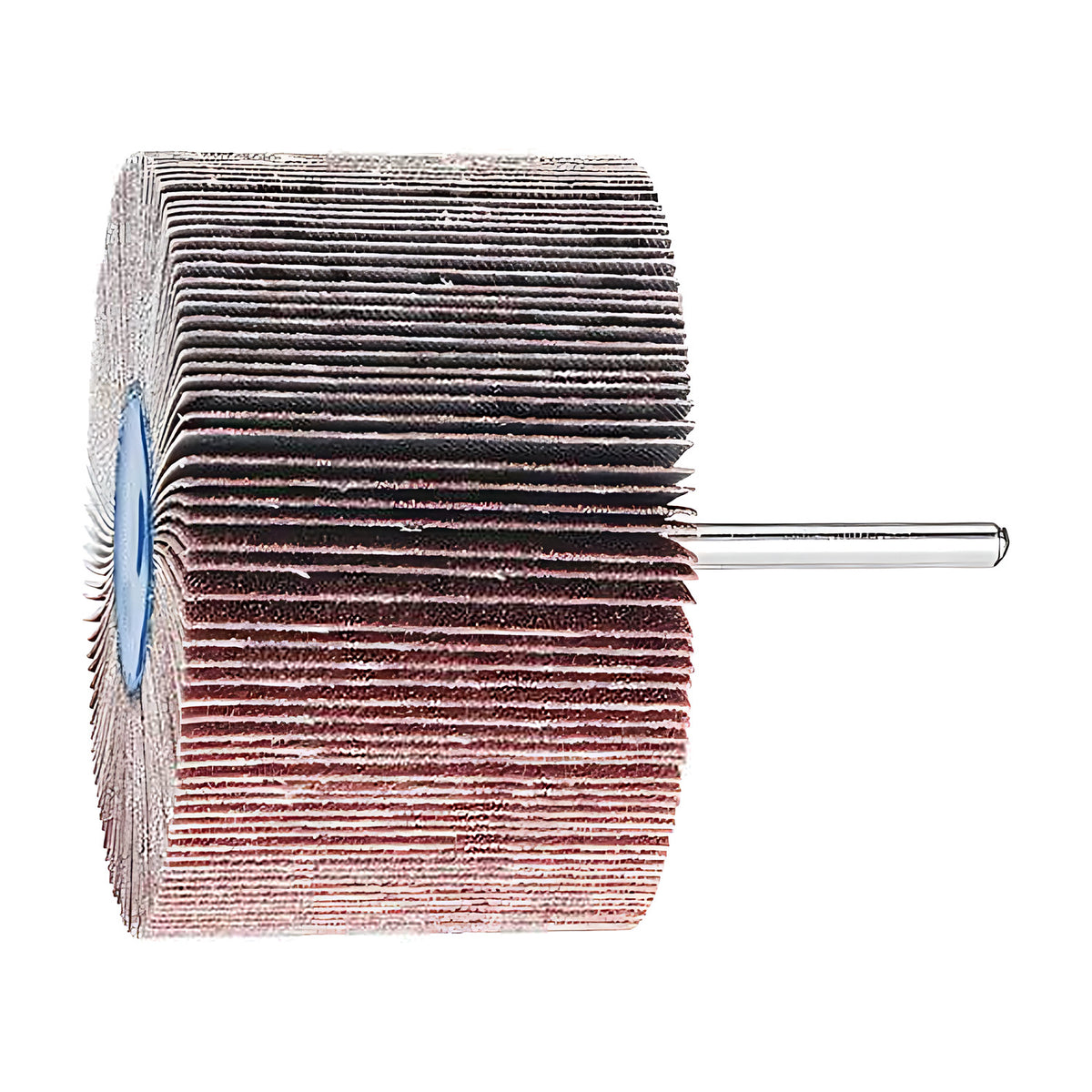Pferd fan grinder 80 x 50 mm, aluminium oxide flap wheel with maroon and grey flaps on a silver shank, product view 3 of 7, stepped dark band across the flaps