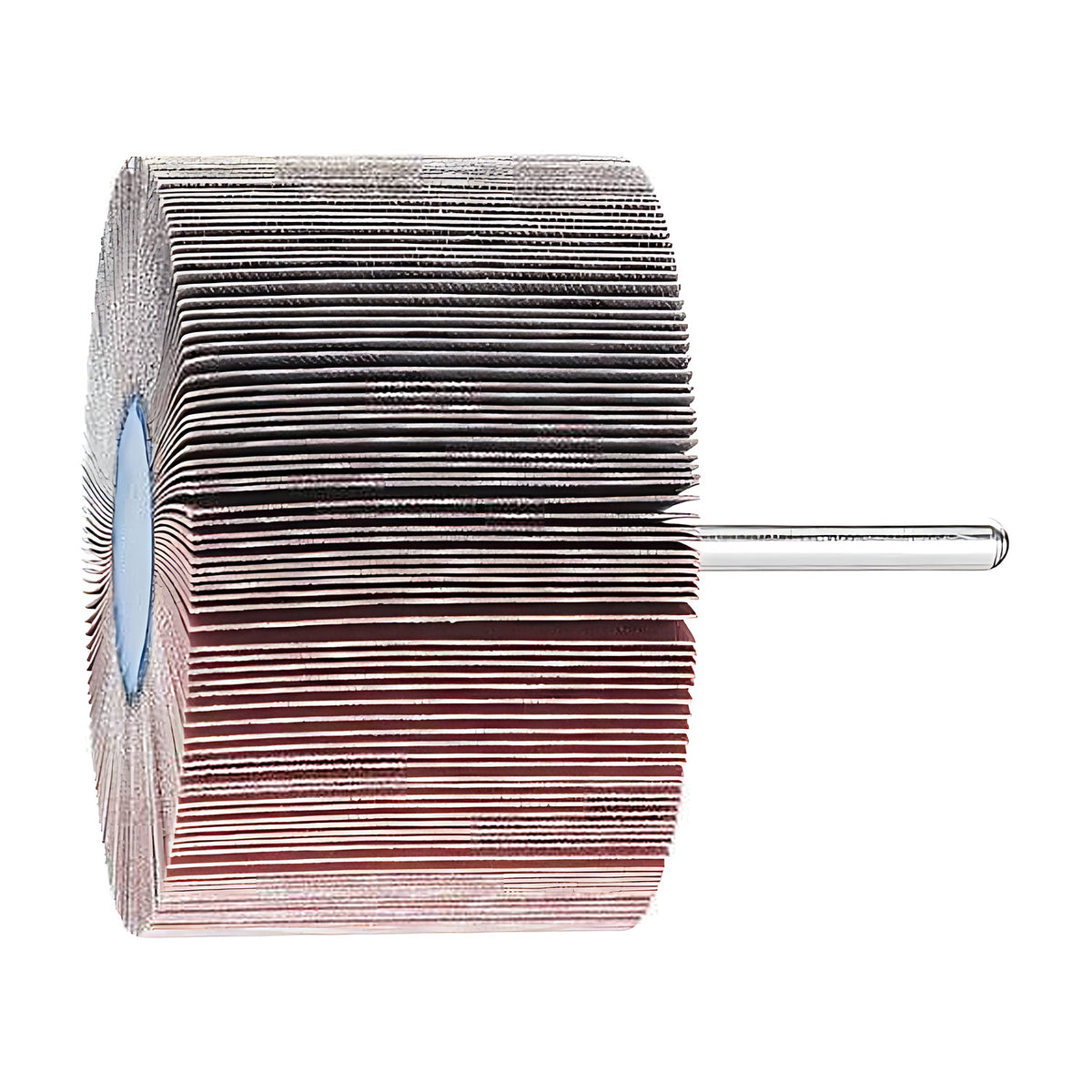 Pferd fan grinder 80 x 50 mm, aluminium oxide flap wheel with maroon and grey flaps on a silver shank, product view 7 of 7, wide flap face, shank at right