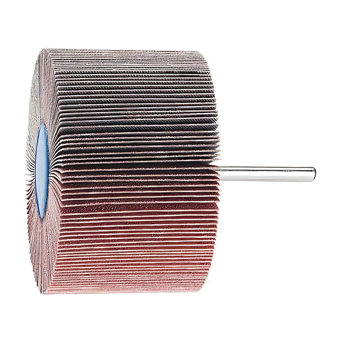 Pferd fan grinder 80 x 50 mm, aluminium oxide flap wheel with maroon and grey flaps on a silver shank, product view 4 of 7, broad flap face with a small hub