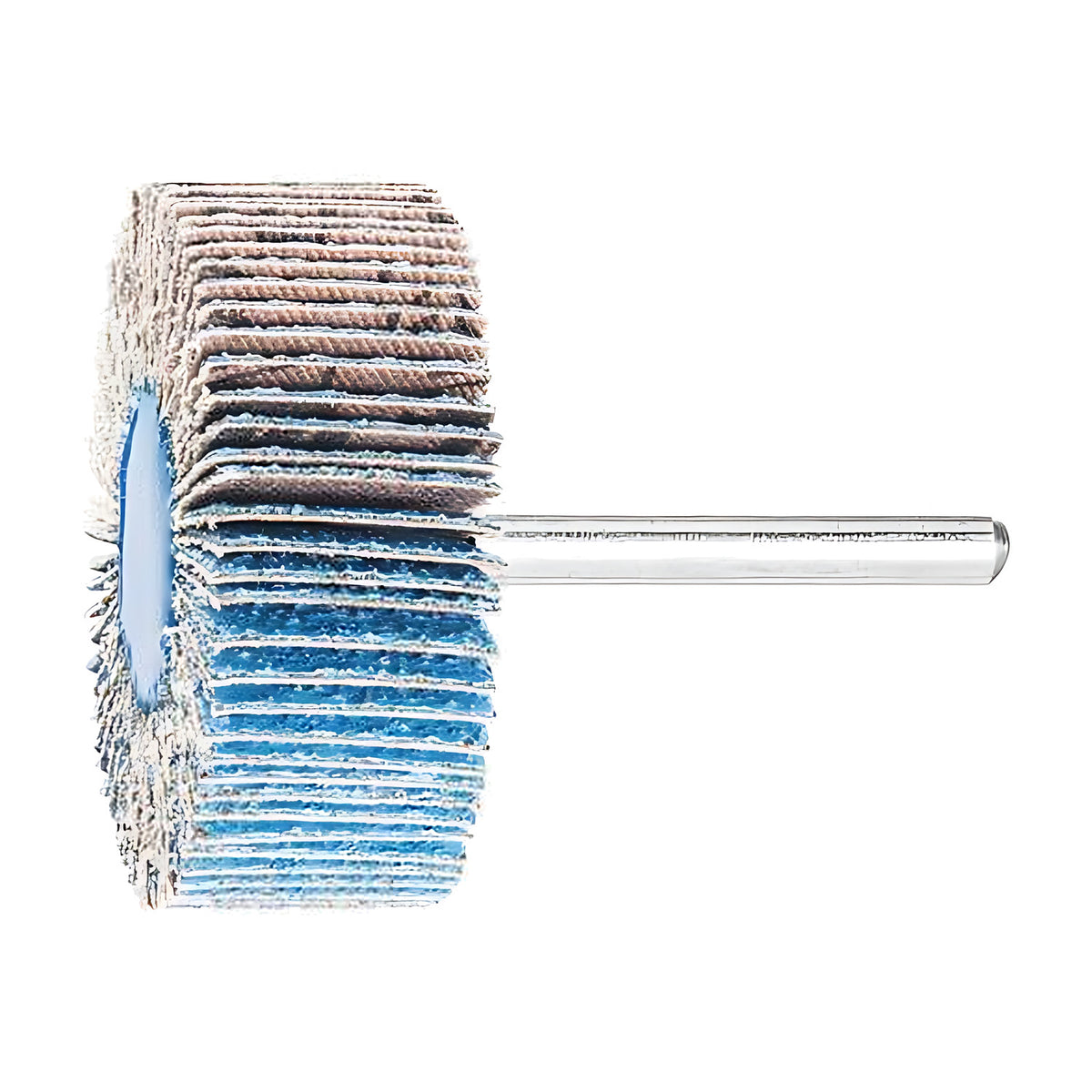 Pferd Z-COOL fan grinder, grit 60, smaller blue-flap wheel with light hub and silver shank, side view