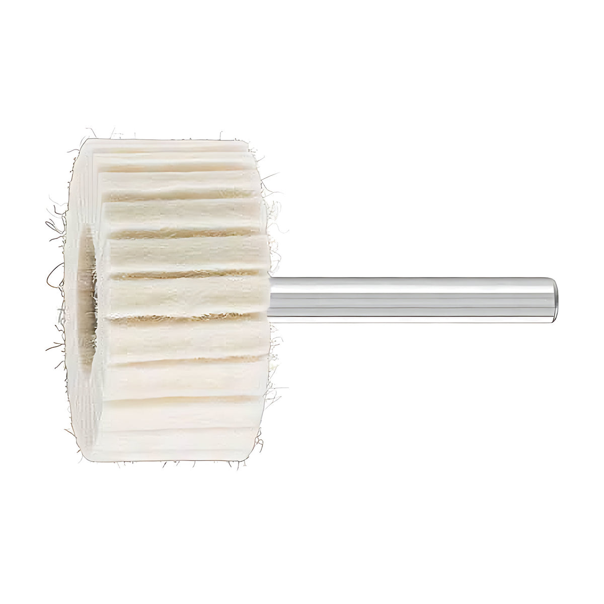 Pferd FLS hard (H) felt fan grinder, white felt flaps on a silver shank, size 2 of 5, second size, slightly taller cylinder
