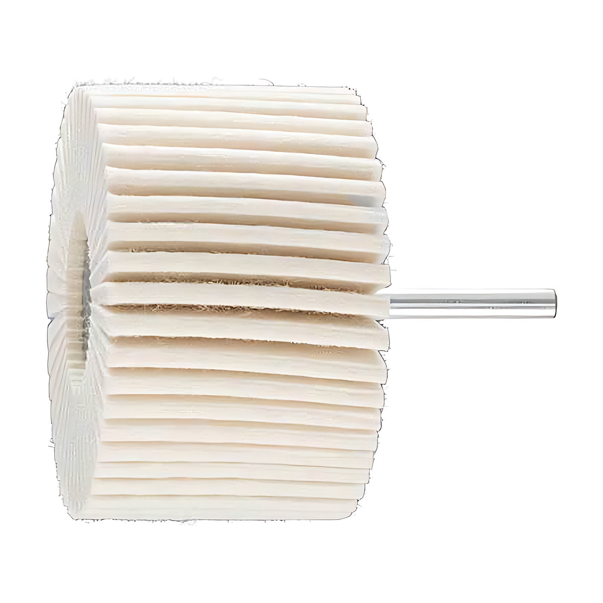 Pferd FLS hard (H) felt fan grinder, white felt flaps on a silver shank, size 5 of 5, largest of five, broad face with a long shank end