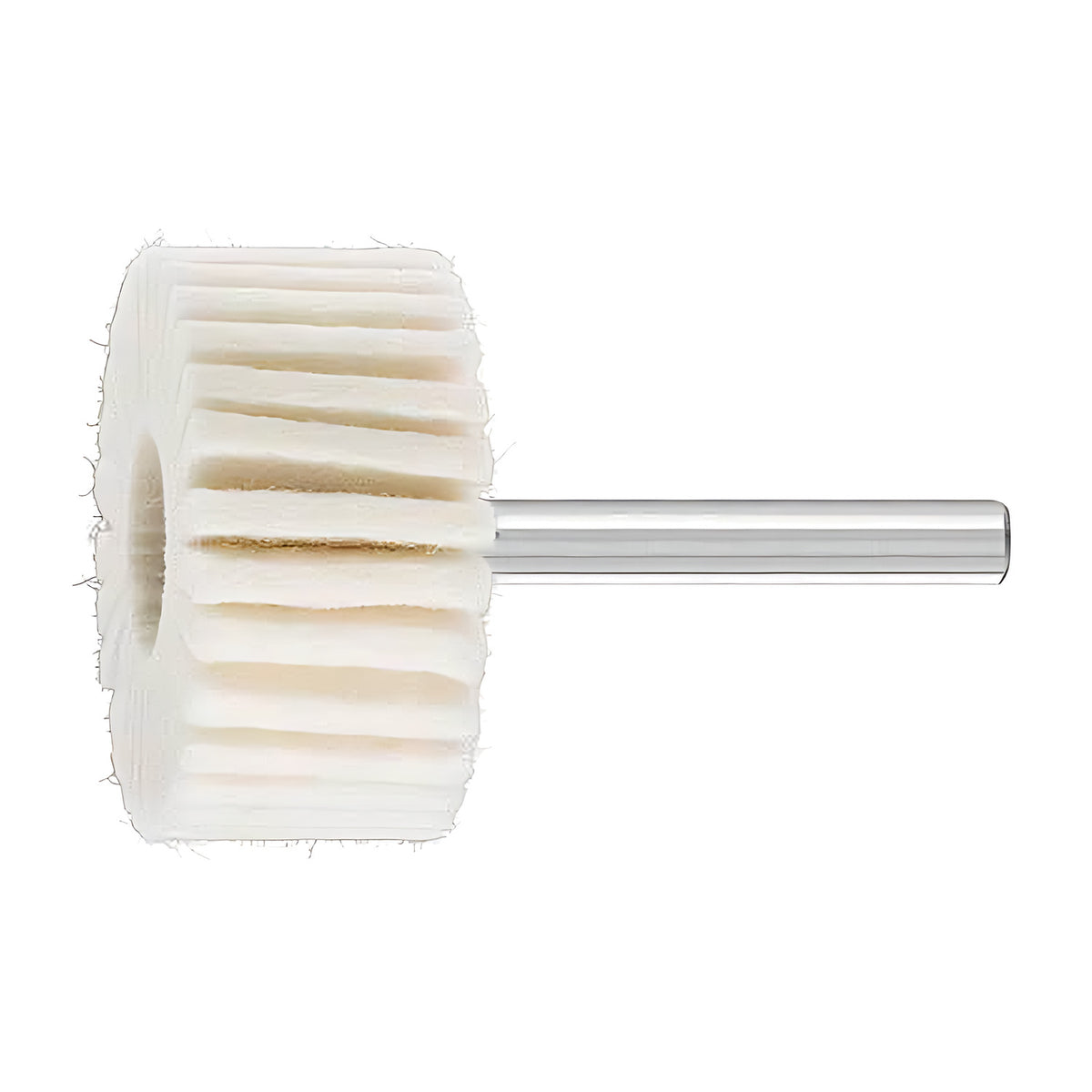 Pferd FLS soft (W) felt fan grinder, white felt flaps on a silver shank, size 2 of 5, second size, slightly taller cylinder