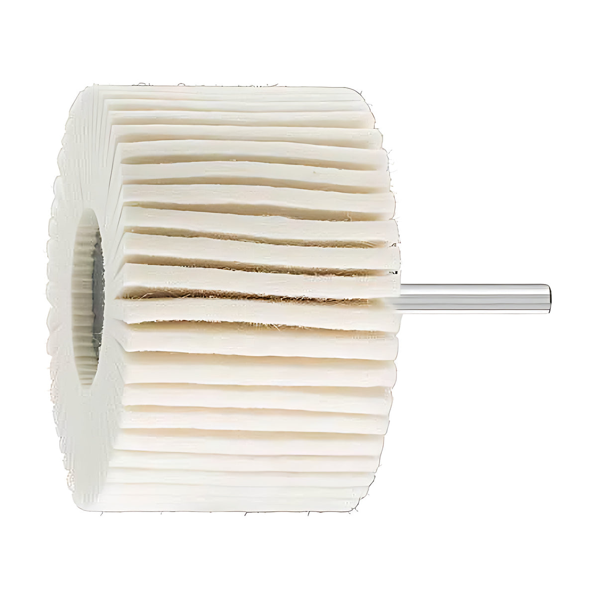 Pferd FLS soft (W) felt fan grinder, white felt flaps on a silver shank, size 5 of 5, largest of five, broad face with a long shank end