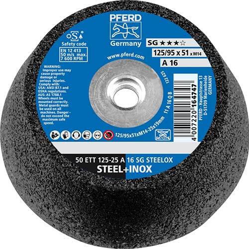 Pferd Flared Conical Cup Wheel SG Steel 125 mm 16 Grit - Pack of 2