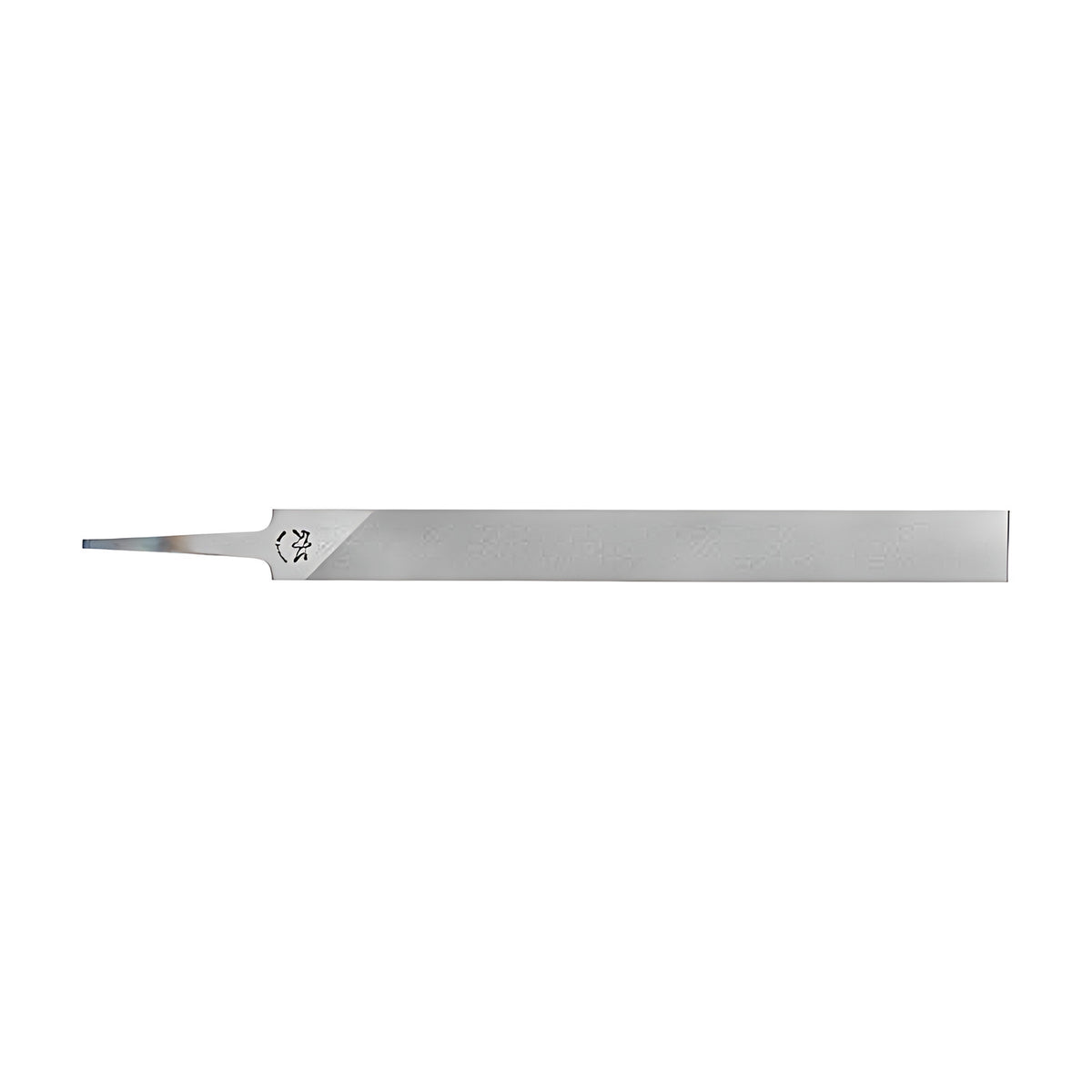 Pferd lathe file 1612 DE, long flat single cut file with a thin tang and Pferd mark, no handle, on white