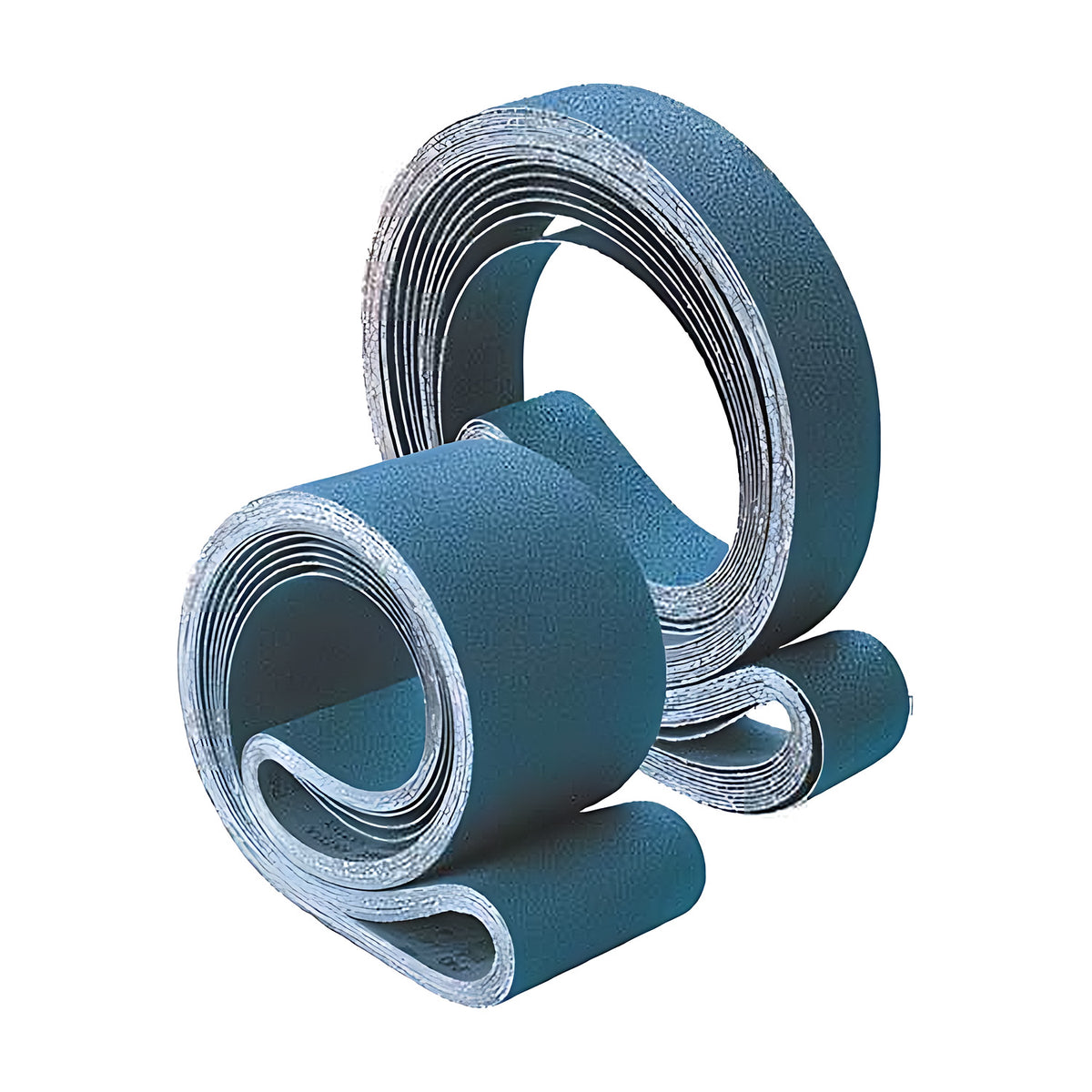 Pferd linishing belt blue zirconia alumina 50 x 914 mm, coiled blue belts stacked with pale edges