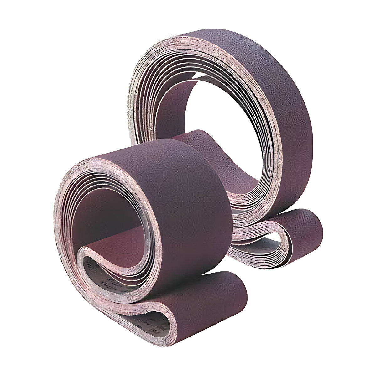 Pferd maroon aluminium oxide linishing belts 50 x 4270 mm, coiled belts shown on white, product shot