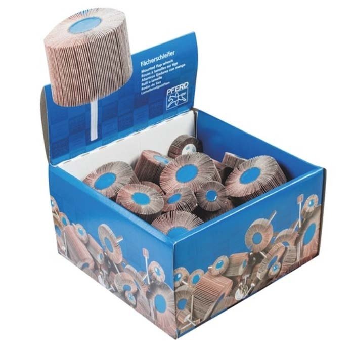 Pferd Mounted Flap Wheels Fan Grinders Mixed 6mm Shank 44590001 - 40/Pack - AIMS Industrial Supplies