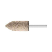 Pferd INOX Series A mounted point, short bullet-shaped tan abrasive head on a silver 6 mm shank, on white