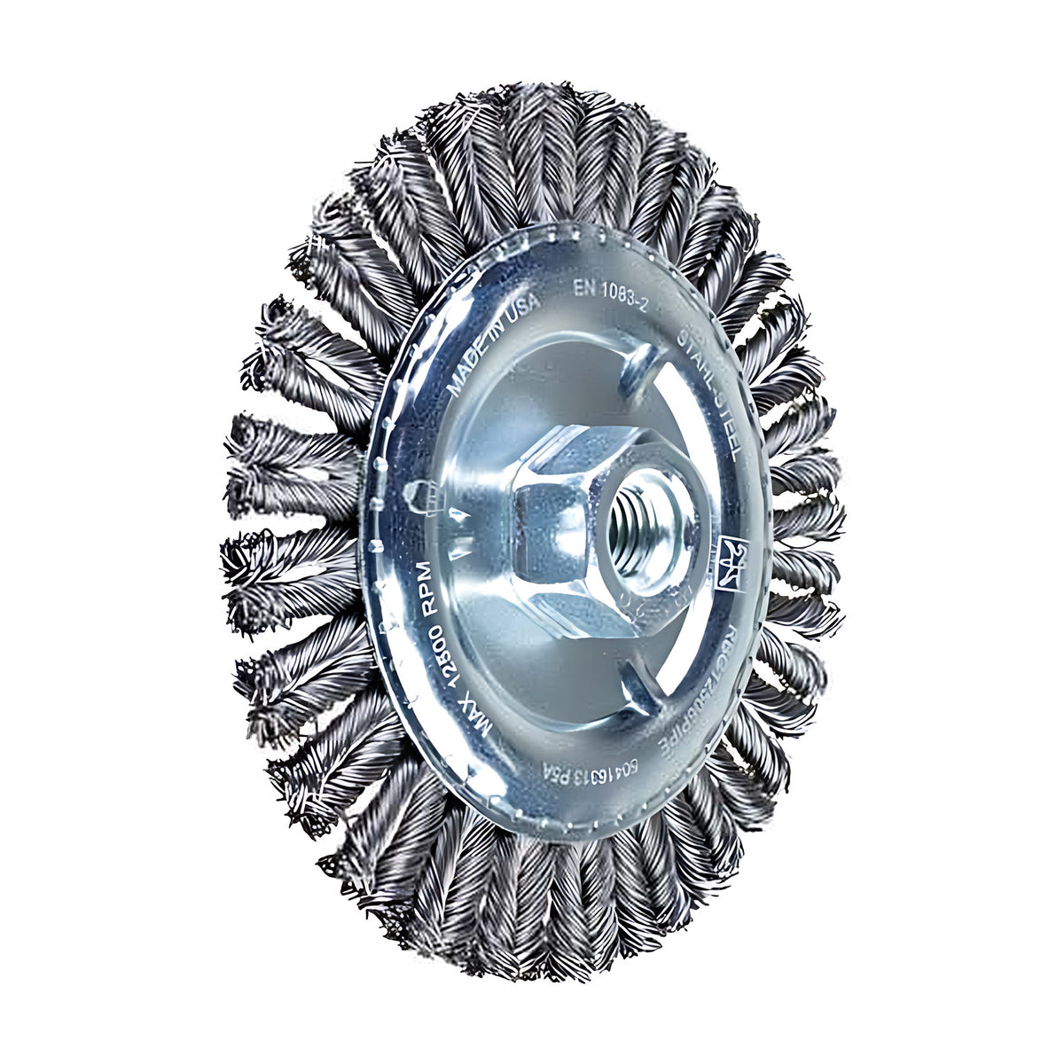 Pferd universal pipeline wheel brush RBG PIPE, narrow twisted wire wheel with a zinc plated hub and hex nut