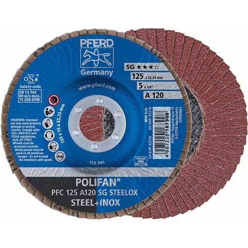 Pferd Polifan Conical Flap Disc Premium Al Oxide - Steelox 125mm 120 Grit - Pack of 10