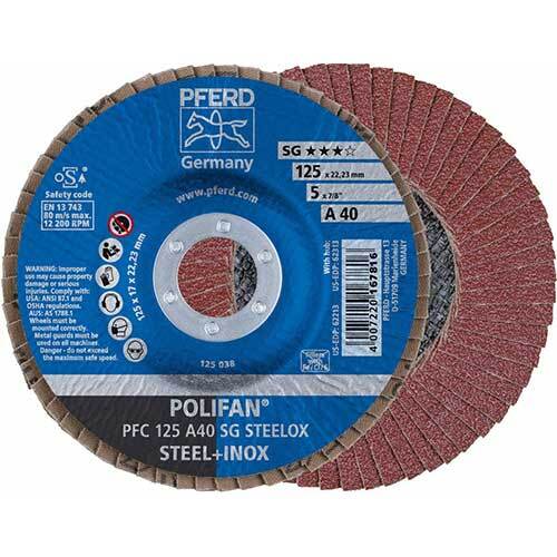 Pferd Polifan Conical Flap Disc Premium Al Oxide - Steelox 125mm 40 Grit - Pack of 10
