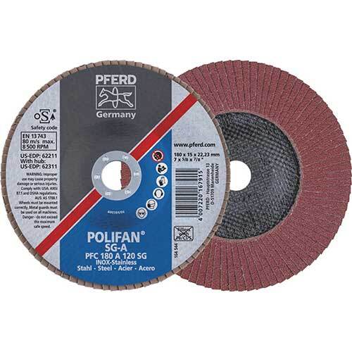 Pferd Polifan Conical Flap Disc Premium Al Oxide - Steelox 180mm 120 Grit - Pack of 10