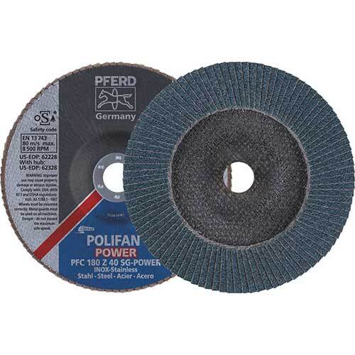 Pferd Polifan Conical Flap Disc Premium Zirconia Power 180mm 40 Grit - Pack of 10