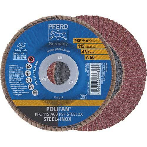 Pferd Polifan Flap Disc GP Al Oxide - Steel/Inox 115mm 60 Grit - Pack of 10