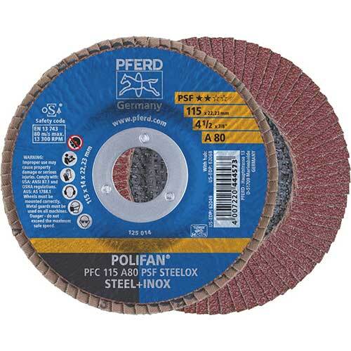 Pferd Polifan Flap Disc GP Al Oxide - Steel/Inox 115mm 80 Grit - Pack of 10