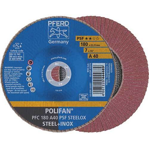 Pferd Polifan Flap Disc GP Al Oxide - Steel/Inox 180mm 40 Grit - Pack of 10