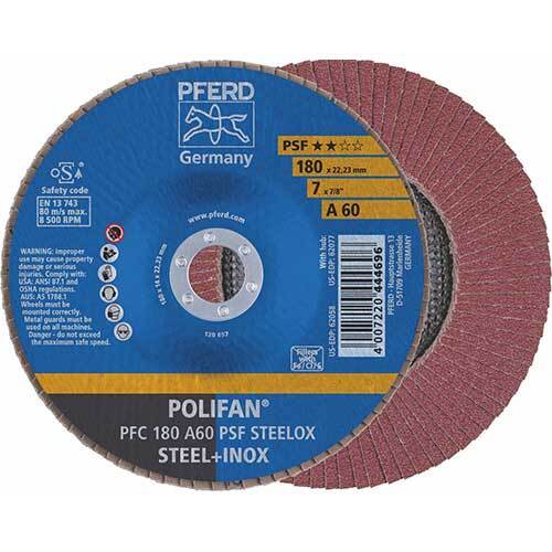 Pferd Polifan Flap Disc GP Al Oxide - Steel/Inox 180mm 60 Grit - Pack of 10