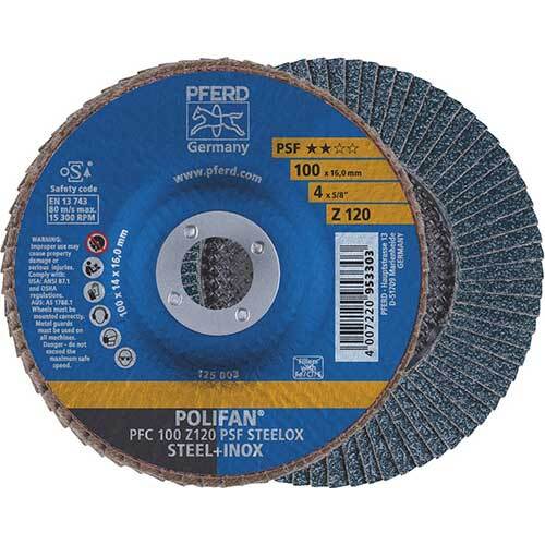 Pferd Polifan Flap Disc GP Zirconia - Steel/Inox 100mm 120 Grit - Pack of 10