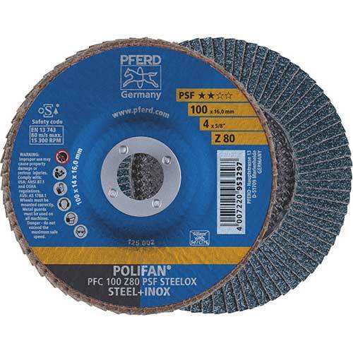 Pferd Polifan Flap Disc GP Zirconia - Steel/Inox 100mm 80 Grit - Pack of 10
