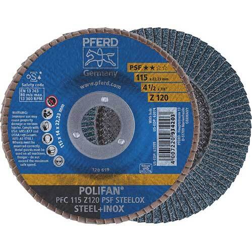 Pferd Polifan Flap Disc GP Zirconia - Steel/Inox 115mm 120 Grit - Pack of 10