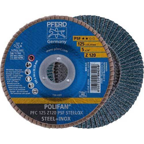 Pferd Polifan Flap Disc GP Zirconia - Steel/Inox 125mm 120 Grit - Pack of 10